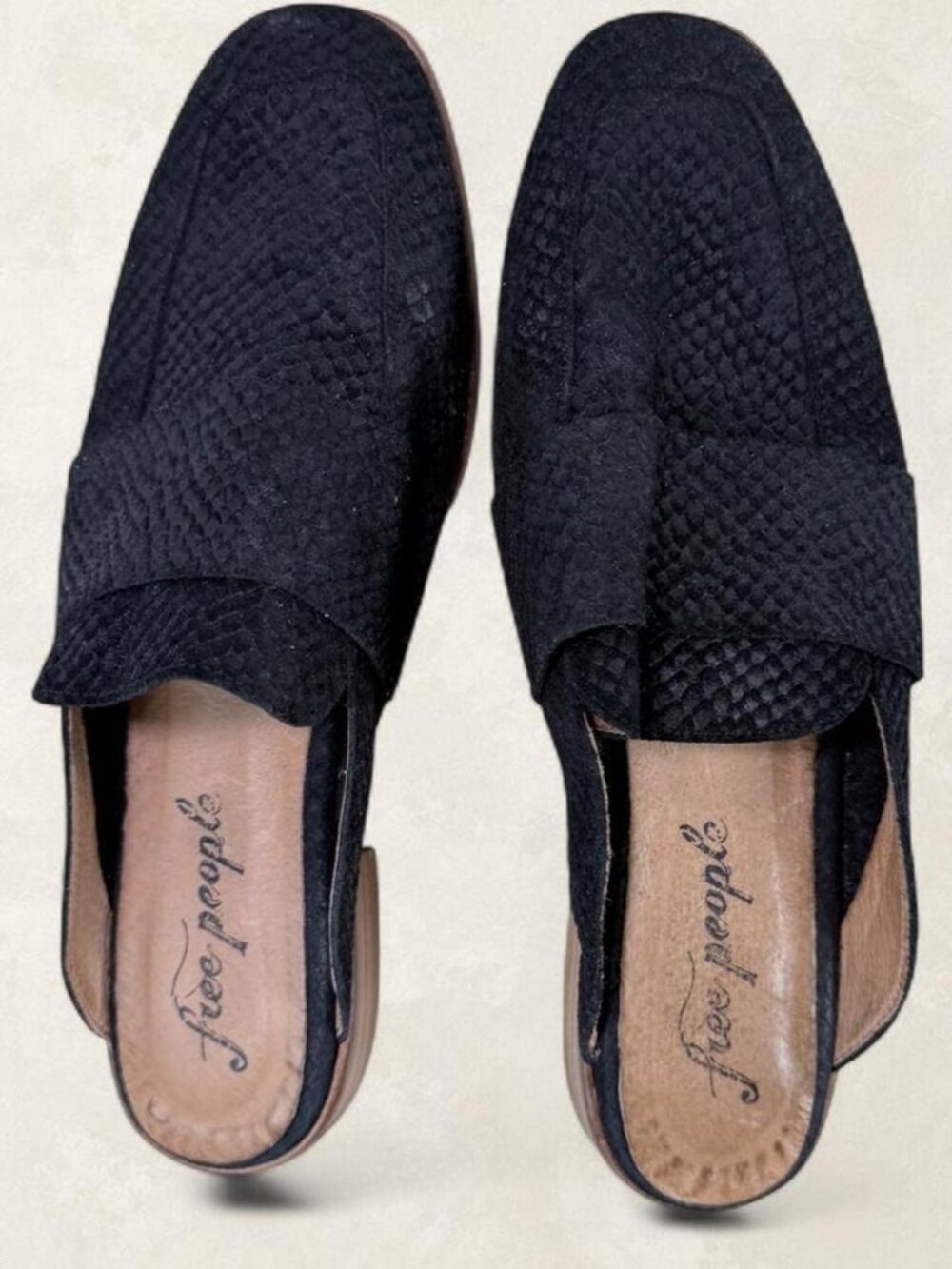 Free People At Ease Black Snake Embossed Leather Loafer Mules